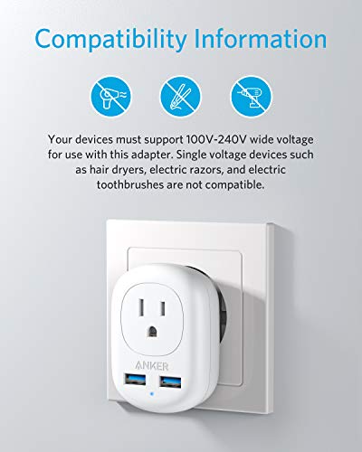 Anker European Travel Adapter, PowerExtend USB Plug International Power Adapter with 2 USB and 1 Outlet, US to Most of Europe EU Spain Iceland Italy France Germany