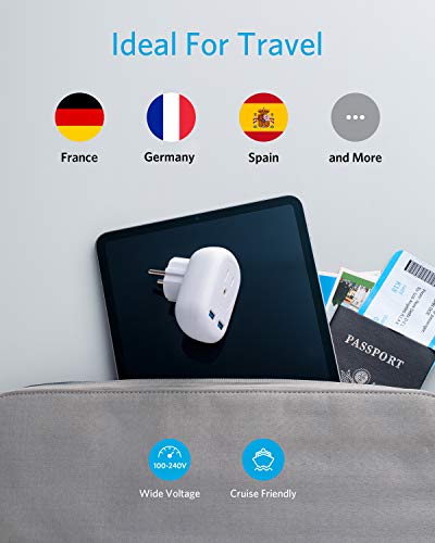 Anker European Travel Adapter, PowerExtend USB Plug International Power Adapter with 2 USB and 1 Outlet, US to Most of Europe EU Spain Iceland Italy France Germany