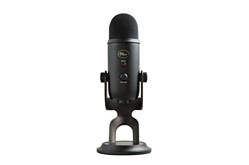 Blue Yeti USB Mic for Recording & Streaming on PC and Mac, 3 Condenser Capsules, 4 Pickup Patterns, Headphone Output and Volume Control, Mic Gain Control, Adjustable Stand, Plug & Play – Blackout