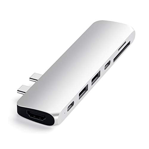 Satechi Aluminum Type-C Pro Hub Adapter - Thunderbolt 3 (40Gbs), 4k HDMI, Pass-Through Charging, SD/Micro Card Reader, 2 USB 3.0 Ports for 2016/2017 MacBook Pro 13-Inch and 15-Inch (Silver)
