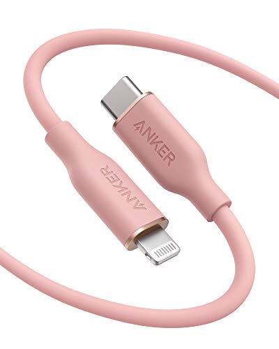 Anker Powerline III Flow, USB C to Lightning Cable for iPhone 12 Pro Max / 12/11 / XS/X/XR / 8 Plus, AirPods Pro, (6 ft) [MFi Certified] Supports Power Delivery, Silica Gel (Coral Pink)