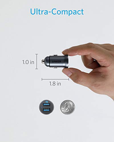 Anker Car Charger, Mini 24W 4.8A Metal Dual USB Car Charger, PowerDrive 2 Alloy Flush Fit Car Adapter with Blue LED, for iPhone XR/Xs/Max/X/8/7/Plus, iPad Pro/Air 2/Mini, Galaxy, LG, HTC and More