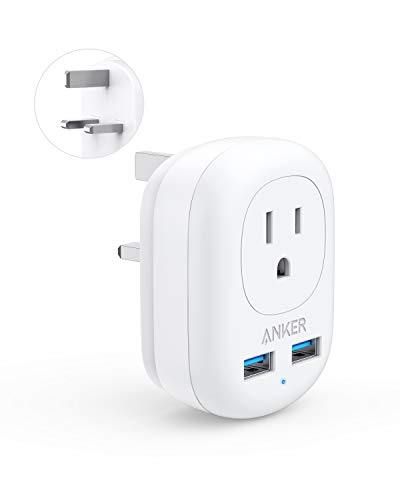 Anker UK Travel Adapter, PowerExtend USB Plug International Power Adapter with 2 USB and 1 Outlet, US to British England Scotland Ireland London Hong Kong