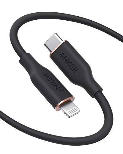 Anker Powerline III Flow, USB C to Lightning Cable for iPhone 12 Pro Max / 12/11 / XS/XR / 8 Plus, AirPods Pro, (6 ft) [MFi Certified] Supports Power Delivery, Silica Gel (Midnight Black)