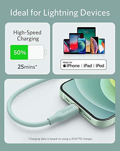 Anker Powerline III Flow, USB C to Lightning Cable for iPhone 12 Pro Max / 12/11 Pro/X/XS/XR / 8 Plus, AirPods, (3 ft) [MFi Certified] Supports Power Delivery, Silica Gel (Mint Green)