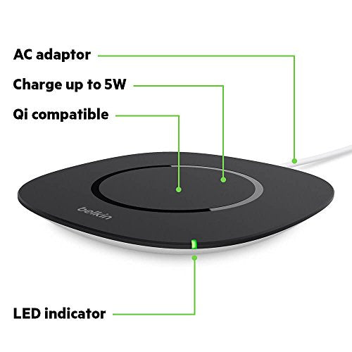 Belkin Boost Up Qi (5 W) Wireless Charger for iPhone X, iPhone 8 Plus, iPhone 8, Samsung Galaxy S9+/S9 and other Qi Enabled Devices (Qi-Certified Inductive Charging Pad) AC Adapter Included, Black