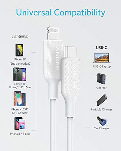 Anker USB C to Lightning Cable (3 ft), Powerline III MFi Certified Fast Charging Lightning Cable for iPhone 11 Pro 11 Pro Max X XS XR Max 8 Airpods Pro, Supports Power Delivery (White)