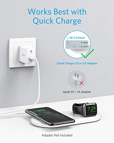 Anker Wireless Charging Station, 2 in 1 PowerWave+ Pad with Holder for Apple Watch 5/4/3/2, Wireless Charger for iPhone 11, Pro, Pro Max, Xs, AirPods (Watch Charging Cable & AC Adapter Not Included)