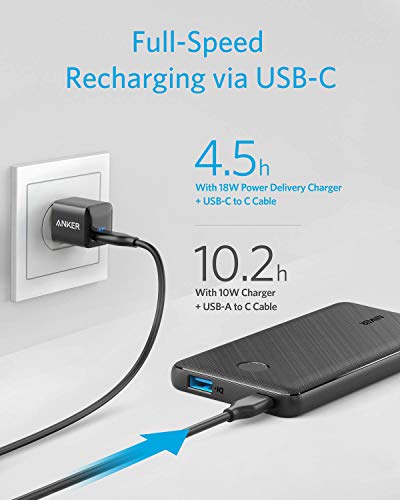 Anker Portable Charger, PowerCore Slim 10000 PD(18W) Power Bank with 18W USB C Charger, Power Delivery Battery Pack for iPhone/X/XS/XR/XS Max, Samsung Galaxy S10, Pixel 3/3XL, and More, Black