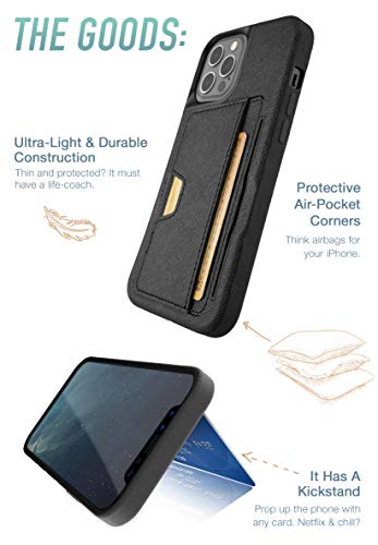 Smartish iPhone 12 Pro Max Wallet Case - Wallet Slayer Vol. 2 [Slim Protective Kickstand] Credit Card Holder (Silk) - Black Tie Affair