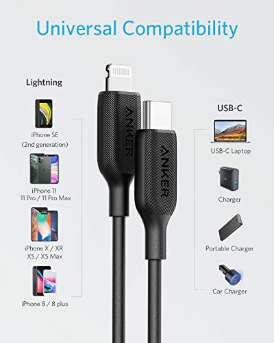 Anker USB C to Lightning Cable (6 ft), Powerline III MFi Certified Fast Charging Lightning Cable for iPhone 11 Pro 11 Pro Max X XS XR Max 8 Airpods Pro, Supports Power Delivery (Black)