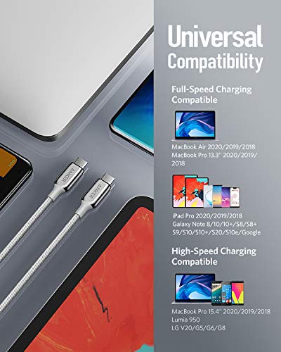 USB C Cable, Anker Powerline+ III USB C to USB C (6ft) USB-IF Certified Cable, 60W Power Delivery PD Charging for Apple MacBook, iPad Pro 2020, iPad Air 4, Google Pixel 4a, and More(Silver)