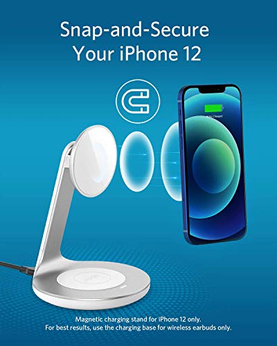 Anker Wireless Charger, PowerWave Magnetic 2-in-1 Stand with 4 ft USB-C Cable, Wireless Charging Station for iPhone 12/12 Pro / 12 Pro Max / 12 Mini/AirPods Pro (No AC Adapter)