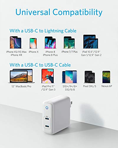 USB C Charger, Anker 60W 2-Port PowerPort Atom PD [GAN Tech] Foldable Wall Charger, Power Delivery for MacBook Pro/Air, iPad Pro, iPhone 12/11 / Pro/Ma x/XR/XS/X, Pixel, Galaxy, and More