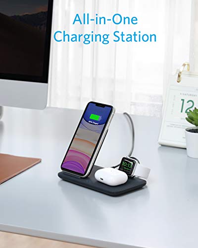 Anker Wireless Charging Station for Apple Products, PowerWave 3 in 1 Qi-Certified Stand for Apple iWatch, iPhone 12, 12 Mini, 12 Pro, SE, AirPods Pro (Watch Charging Cable & AC Adapter Not Included