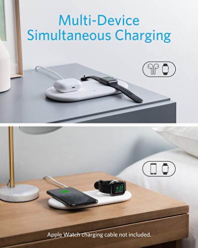 Anker Wireless Charging Station, 2 in 1 PowerWave+ Pad with Holder for Apple Watch 5/4/3/2, Wireless Charger for iPhone 11, Pro, Pro Max, Xs, AirPods (Watch Charging Cable & AC Adapter Not Included)