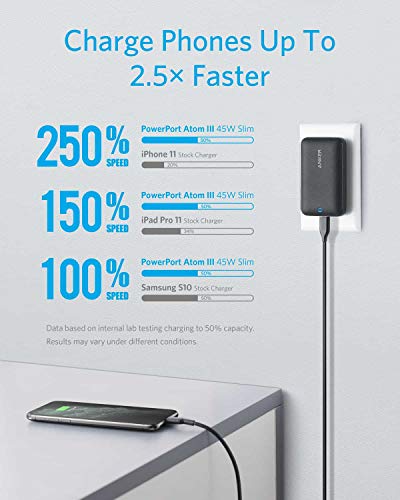 USB C Charger, Anker 45W Ultra-Slim Fast Charger for Travel, PowerPort Atom III 45W Slim Type C Charger, for USB-C Laptops, MacBook, iPhone 11/11 Pro /11 Pro Max/XR/XS/Max,Galaxy, Pixel, iPad and More