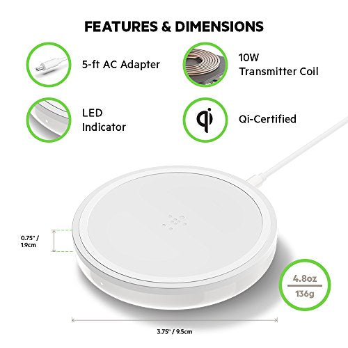 Belkin Boost Up Bold Wireless Charging Pad 10W, Wireless Charger for Apple, Samsung, LG and Sony, White