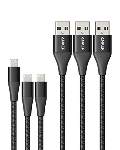 Anker Powerline+ II Lightning Cable 3-Pack (3 ft, 3 ft, 6 ft), MFi Certified for Flawless Compatibility with iPhone 11/11 Pro / 11 Pro Max/Xs/XS Max/XR/X / 8/8 Plus / 7 and More (Black)