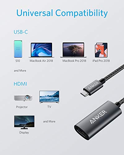 Anker USB C to HDMI Adapter (4K@60Hz), PowerExpand+ Aluminum Portable USB C Adapter, for MacBook Pro, MacBook Air, iPad Pro, Pixelbook, XPS, Galaxy, and More (Compatible with Thunderbolt 3 ports)