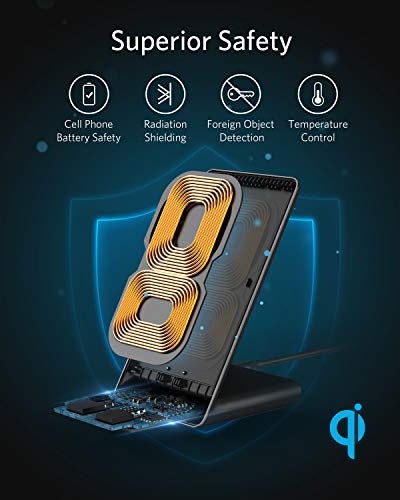 Anker Wireless Charger, PowerWave Stand, Qi-Certified for iPhone SE, 11, 11 Pro, 11 Pro Max, XR, Xs Max, XS, X, 8, 8 Plus, 10W Fast-Charging Galaxy S20 S10 S9 S8, Note 10 Note 9 (No AC Adapter)