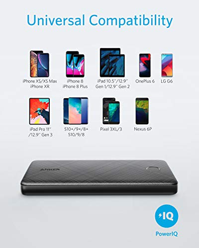 Anker Portable Charger, PowerCore Slim 10000 Power Bank, Compact 10000mAh External Battery, High-Speed PowerIQ Charging Technology for iPhone, Samsung Galaxy and More (USB-C Input Only)