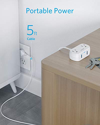 Anker Power Strip with USB PowerExtend USB 2 mini, 2 Outlets, and 2 USB Ports, Flat Plug, 5 ft Extension Cord, Safety System for Travel, Desk, and Home Office