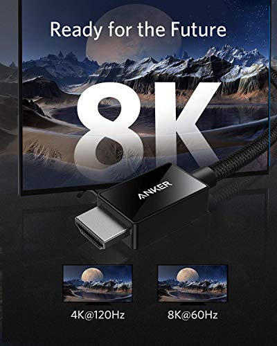Anker 8K@60Hz HDMI Cable, Ultra High Speed 4K@120Hz 48Gbps 6.6 ft Ultra HD HDMI to HDMI Cord, Support Dynamic HDR, eARC, Dolby Atmos, Compatible with PlayStation 5, Xbox Series X, Samsung TVs and More