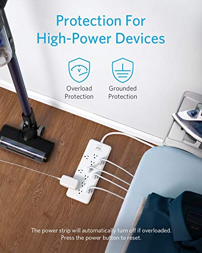 Anker Power Strip Surge Protector (2 × 4000 Joules), PowerExtend Strip 12 Outlets with Flat Plug, 1875W Output, 6ft Extension Cord, Dual Surge Protection for Office, Home