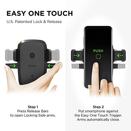 iOttie Easy One Touch Qi Wireless Charger Vent Mount | Fast Charge for Samsung Galaxy S10 E S9 S8 Plus Edge, Note 9 & Standard Charge for IPhone XS Max XS 8 Plus & Qi Devices | + Dual Charger