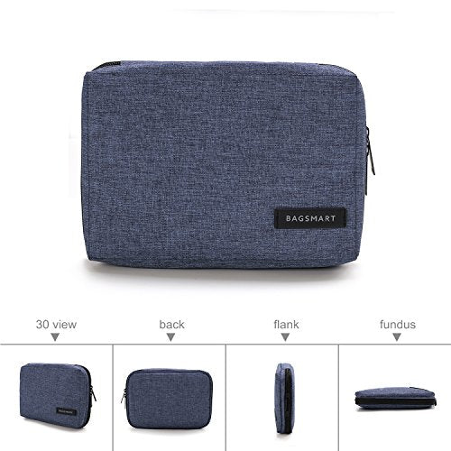 BAGSMART Small Travel Electronics Cable Organizer Bag for Hard Drives, Cables, Charger, Blue