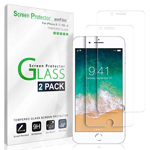 iPhone 8, 7, 6S, 6 Screen Protector Glass, amFilm Tempered Glass Screen Protector for Apple iPhone 8, 7, iPhone 6S, iPhone 6 [4.7" inch] 2017 2016, 2015 (2-Pack)