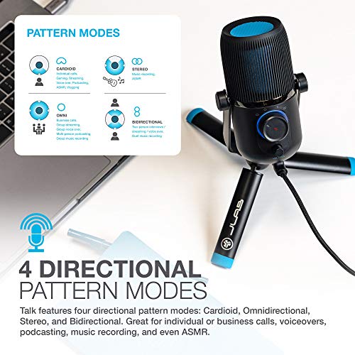 JLab Audio Talk USB Microphone | USB-C Output | Cardioid, Omnidirectional, Stereo or Bidirectional | 96k Sample Rate | 20Hz - 20kHz Frequency Response | Volume, Gain Control, Quick Mute | Plug & Play