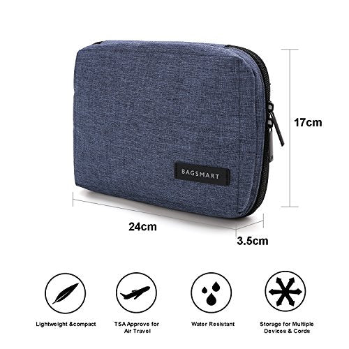 BAGSMART Small Travel Electronics Cable Organizer Bag for Hard Drives, Cables, Charger, Blue