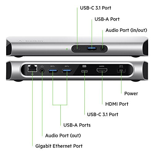 Belkin USB-C 3.1 Express Dock HD with 1-Meter/3.3 Foot USB-C Cable: Compatible with MacBook (Early 2015 or later,) MacBook Pro 13" (2016 or later,) MacBook Pro 13" & 15" w/Touch Bar (2016 or later)