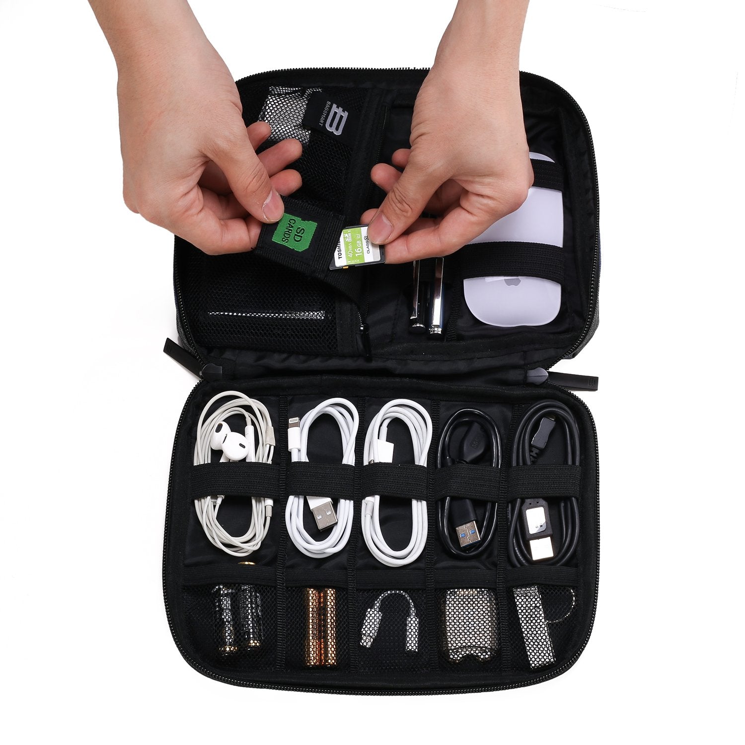 BAGSMART Electronic Organizer Small Travel Cable Organizer Bag for Hard Drives, Cables, Phone, USB, SD Card, Black